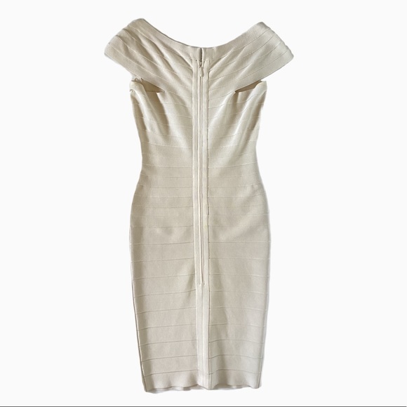 Herve Ledger Cap Sleeve Bandage Dress in Champagne. Sz. M - Picture 4 of 5